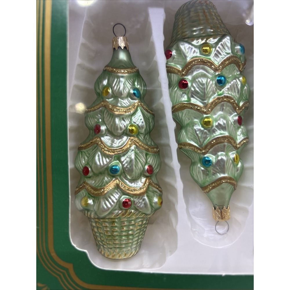 Vintage Kurt Adler Christmas Tree Glass Ornaments Decorated Tree Set Of 3 Box - Picture 2 of 6